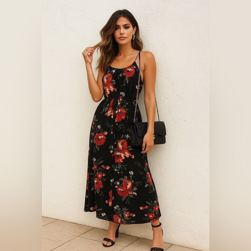 Abercrombie & Fitch Halter Neck Maxi Sleeveless Dress Flower Print Size Small